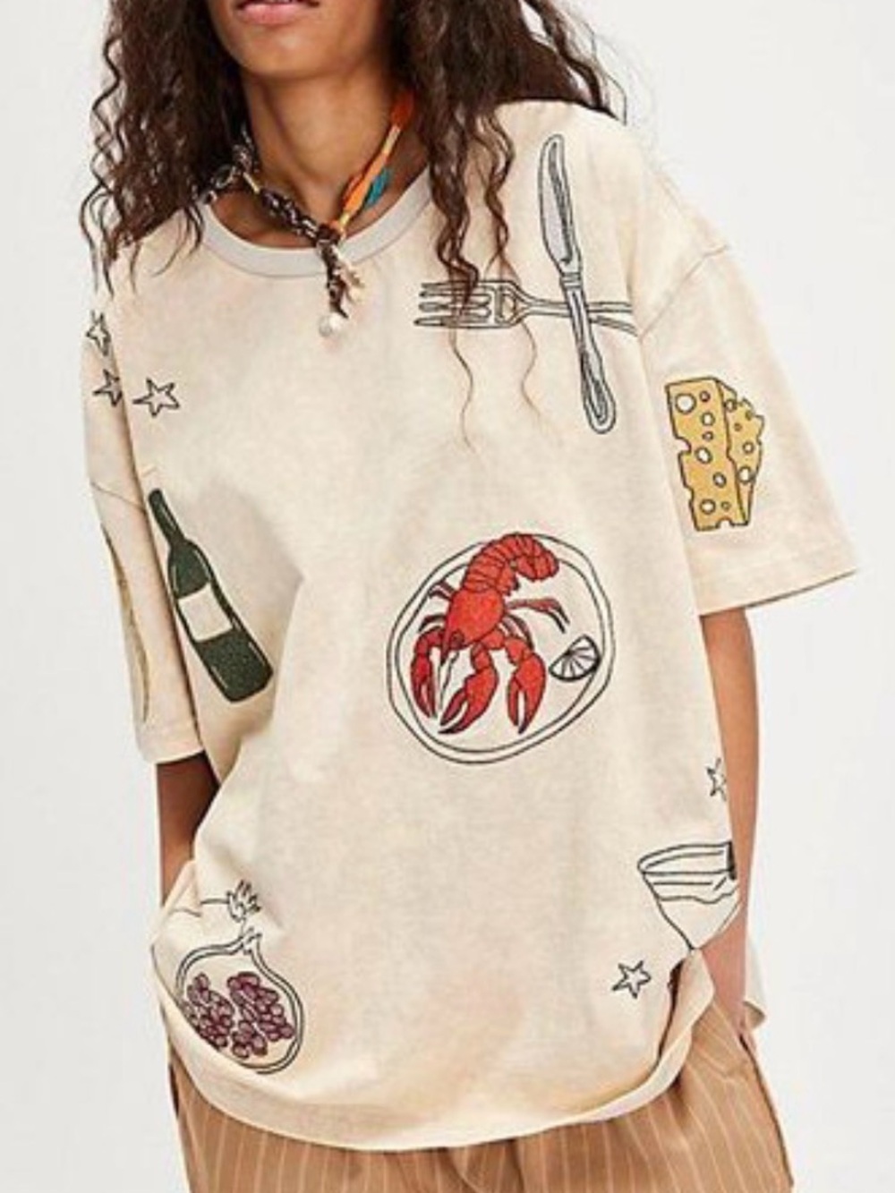 Free People x Denim and Bone Dinner Party Embroidered Tee Size Small